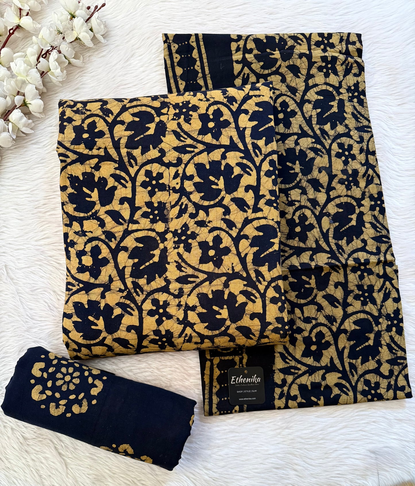 Soft Cotton Hand Blocked Batik Dress Material (Unstitched)