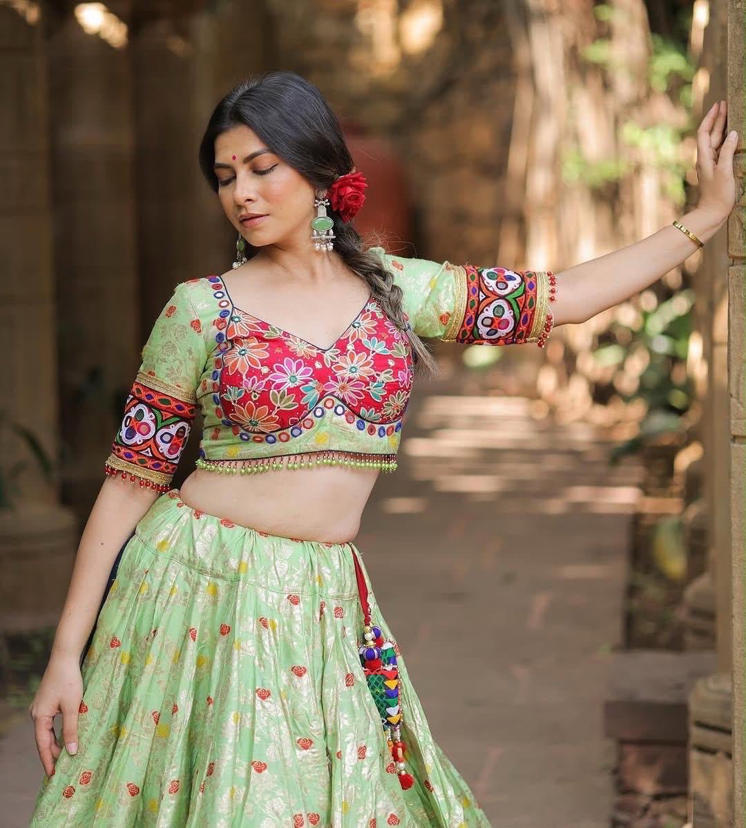 Muslin Digital Print with Mirror Work Designer Chaniya Choli for Navratri