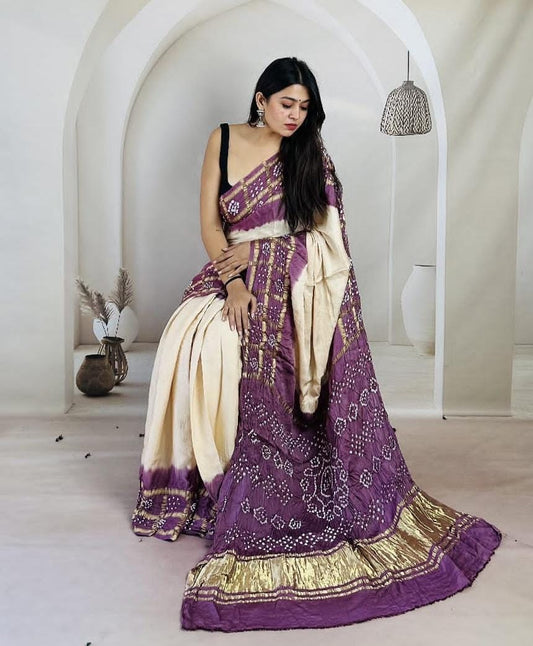 Ethenika Authentic Hand Crafted Chex Work Silk Bandhani Saree