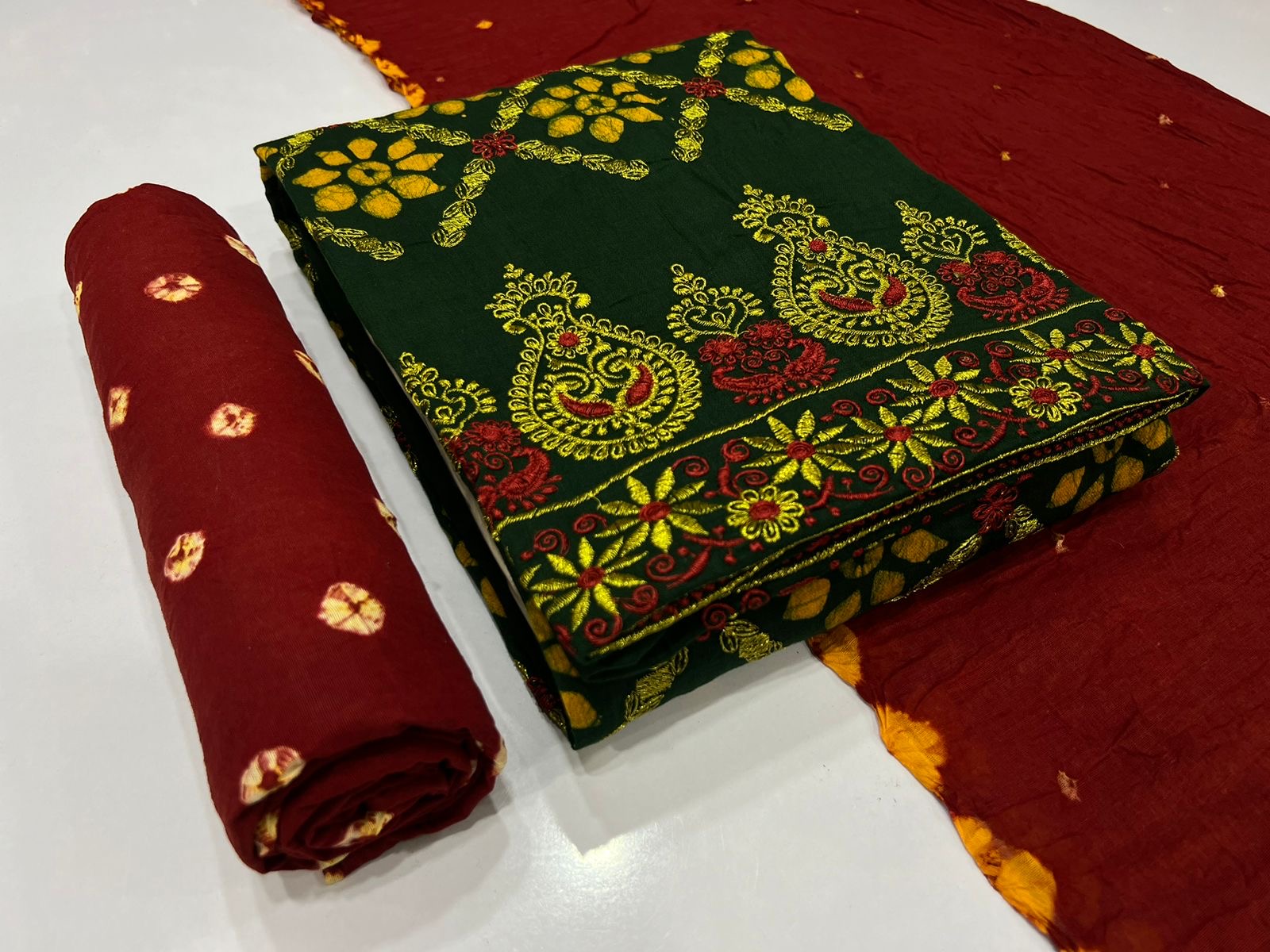 Cotton Kasab work Hand Blocked Batik and bandhani Dress Material - Premium  from Ethenika.com  - Just INR 1690! Shop now at Ethenika.com 