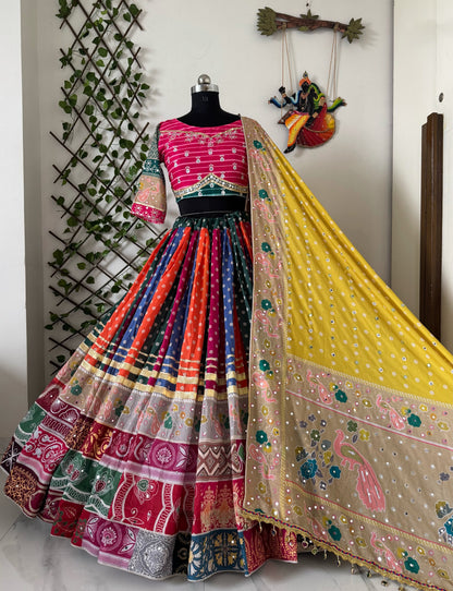 Designer Chaniya Choli | Digital Print Mirror Work | Navratri 2026
