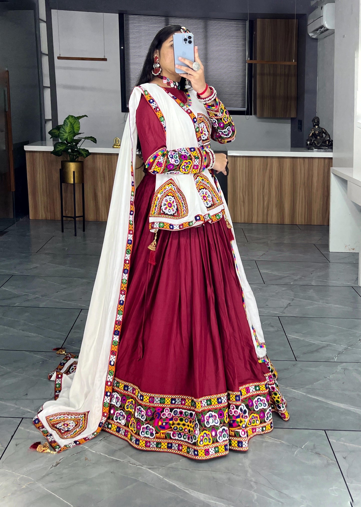Rayon Cotton Kutchi Gamthi Work Ready Wear Navratri Special Chaniya Choli