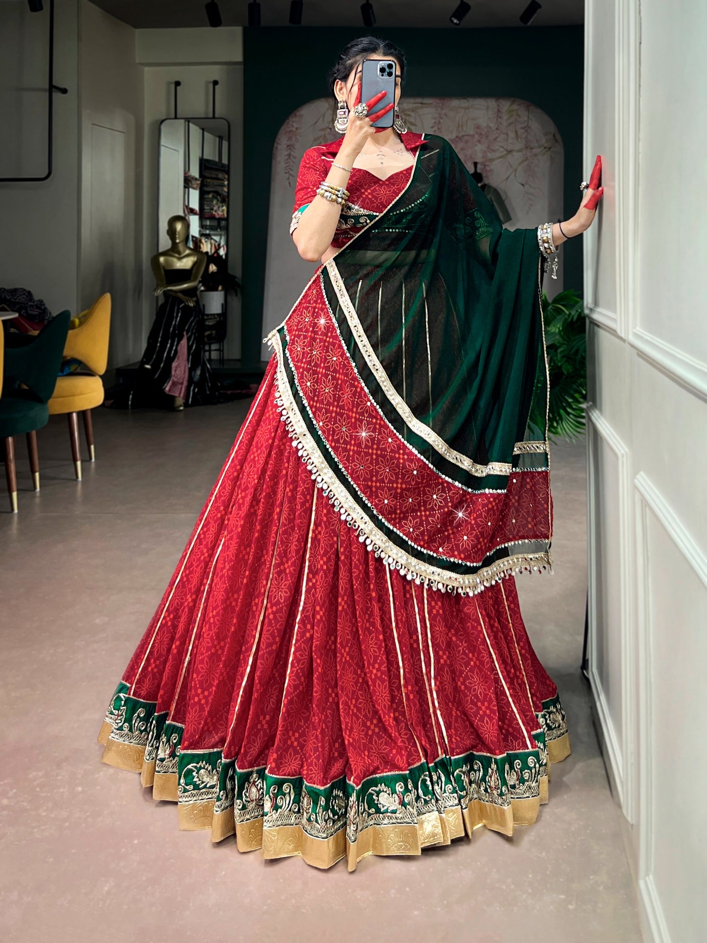 Georgette Bandhani Print Designer Chaniya Choli for Garba