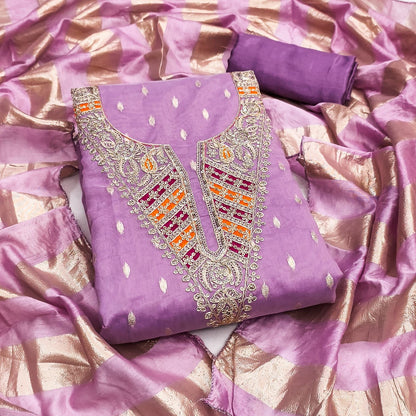 Shimmer Silk Neck Embroidery Work Unstitched Dress Material