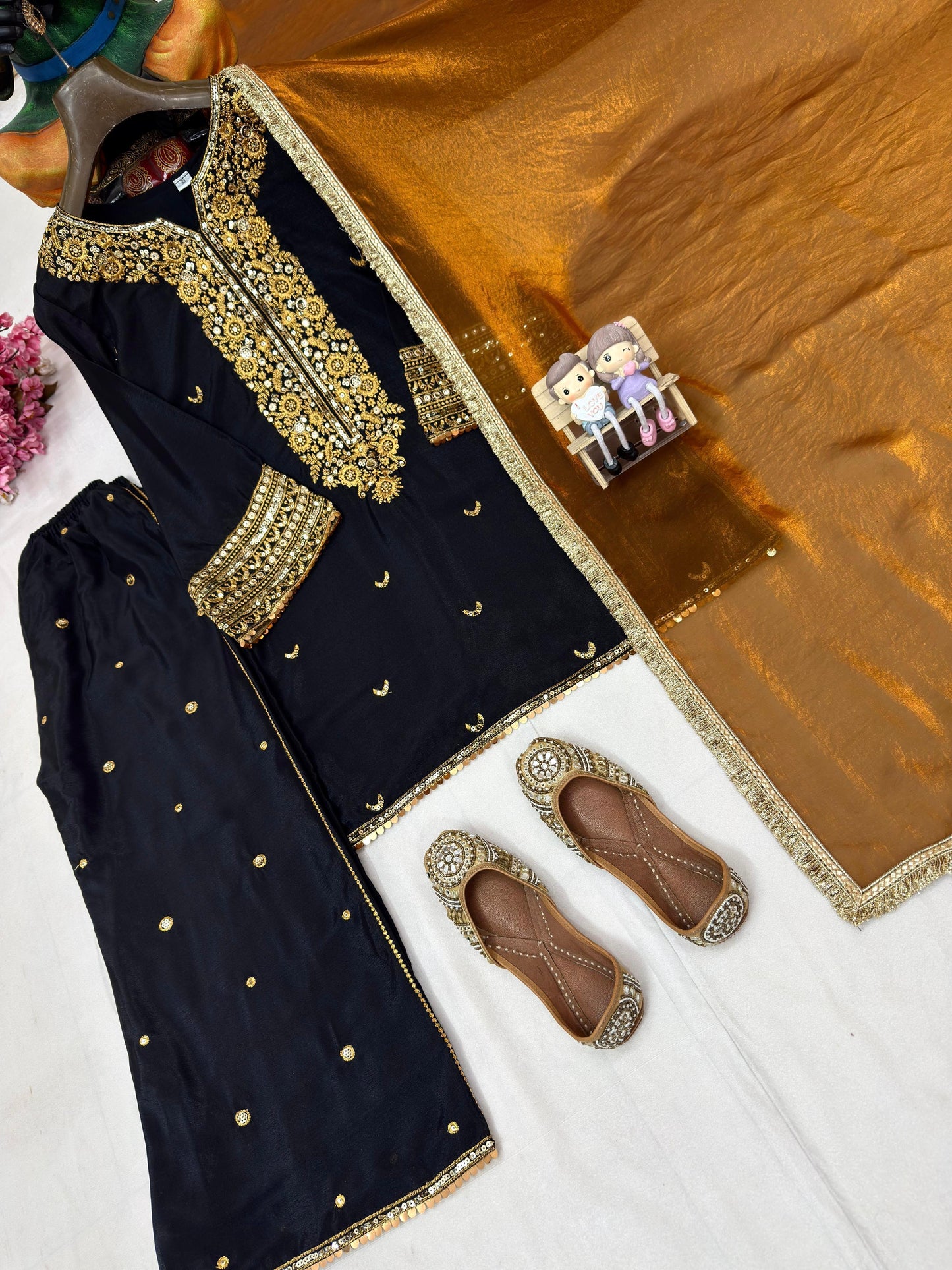 Chinon Silk Ready Wear Designer Kurti Palazzo Dupatta Set