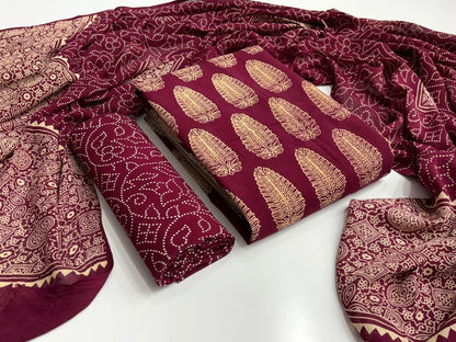 Rayon Ajrakh Original Hand Block Print Dress Material (Unstitched)