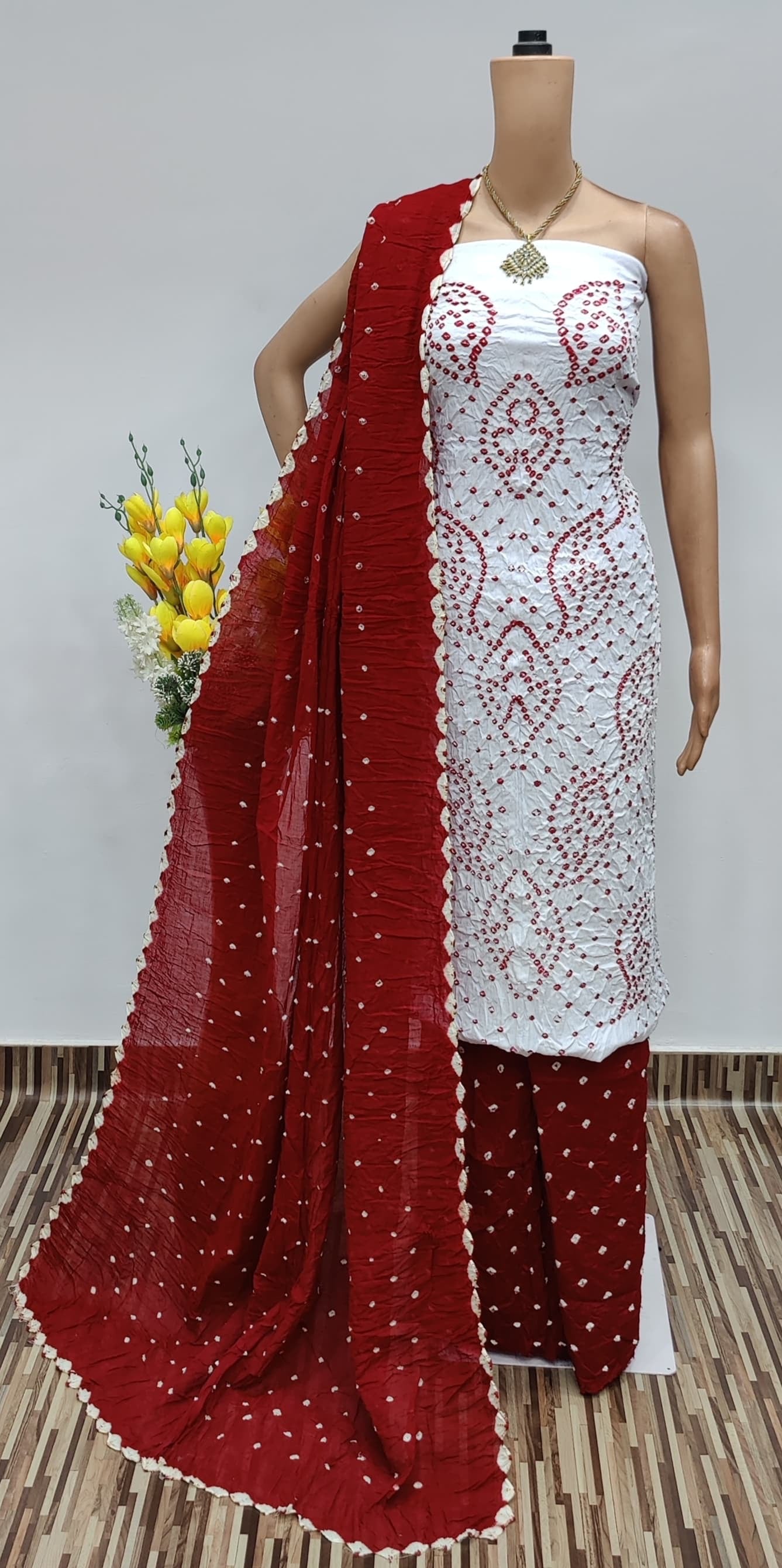 Cotton White Concept Kutch Barik Bandhej work Bandhani Dress Material - Premium  from Ethenika.com  - Just INR 1890! Shop now at Ethenika.com 