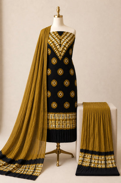 Pure Cotton Multicolor Kutch Bandhani 3Pc Unstitched Dress Material