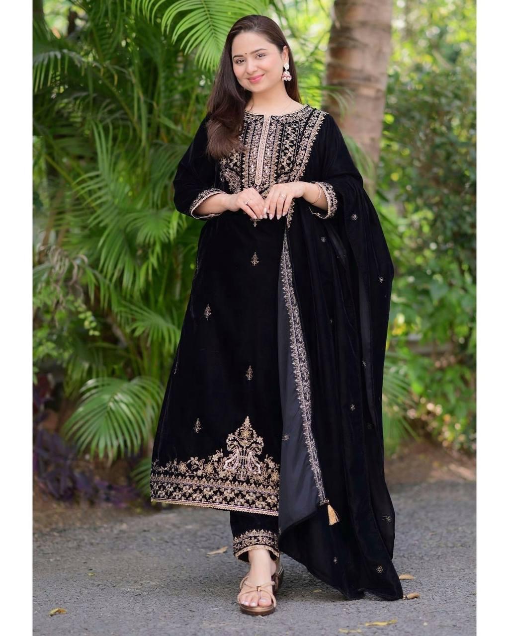 Ethenika Thread Embroidery Work Winter Wear Velvet Suit for Women - Premium  from Ethenika.com  - Just INR 3990! Shop now at Ethenika.com 