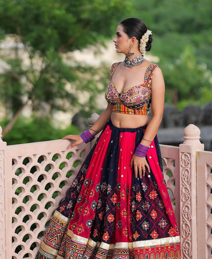 Designer Chaniya Choli | Malai Silk Mirror Work & Gota Zari | Garba