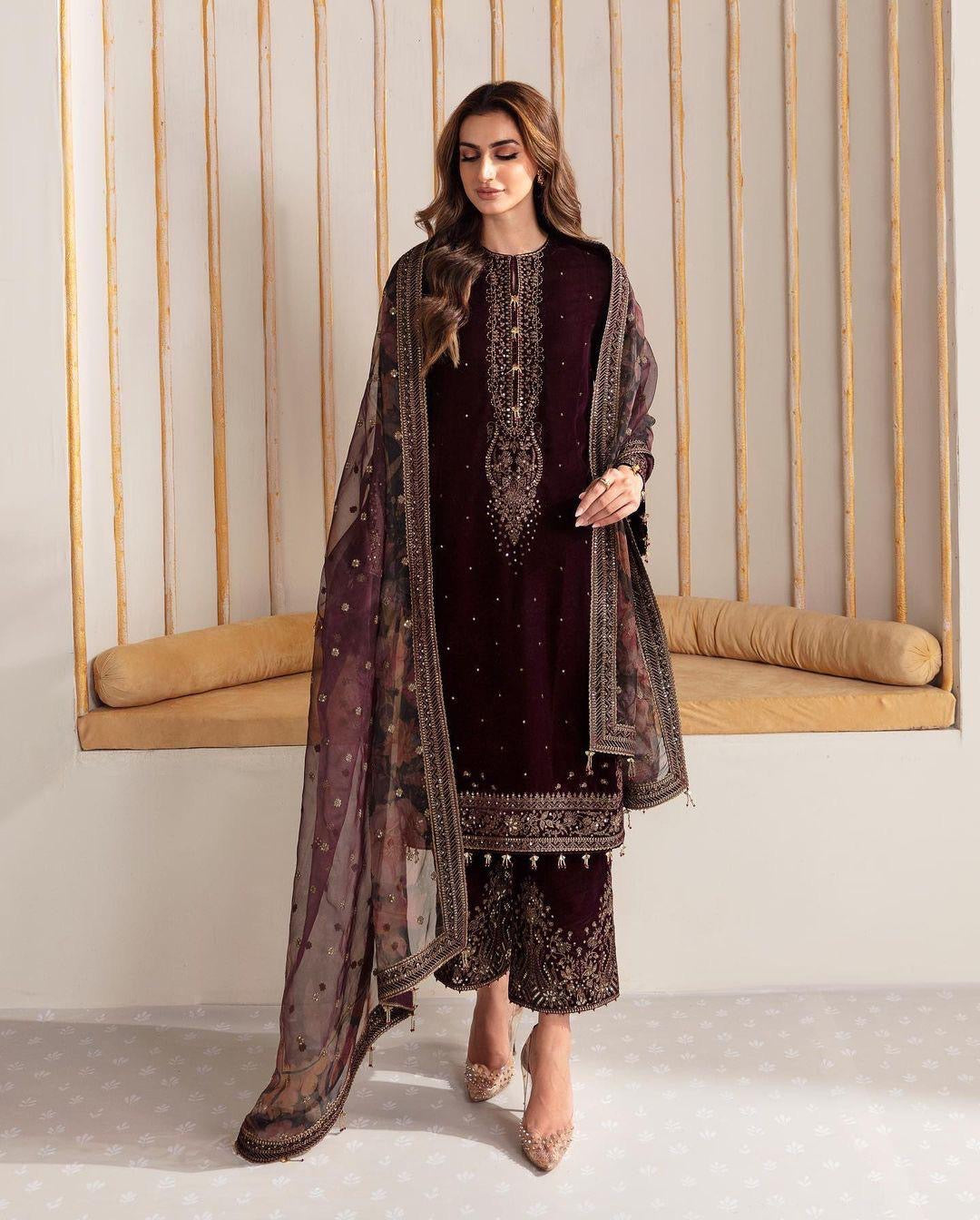 Viscose Sequence work Party Wear Velvet Suit - Premium  from Ethenika.com  - Just INR 3290! Shop now at Ethenika.com 