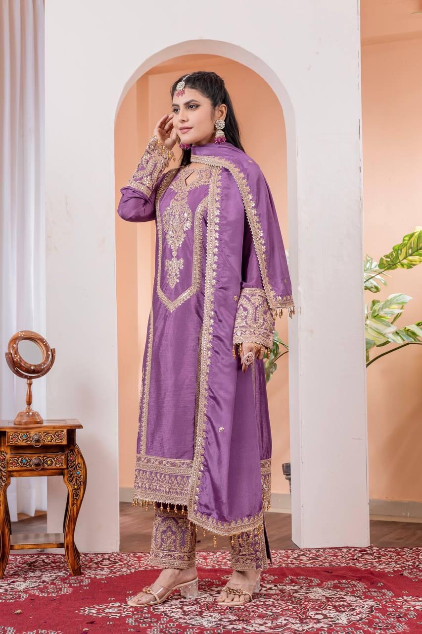 Chinon Silk Sequence Embroidery Work Pakistani Party Wear Salwar Suit Dupatta Set (Fully Stitched) - Premium  from Ethenika.com  - Just INR 3990! Shop now at Ethenika.com 