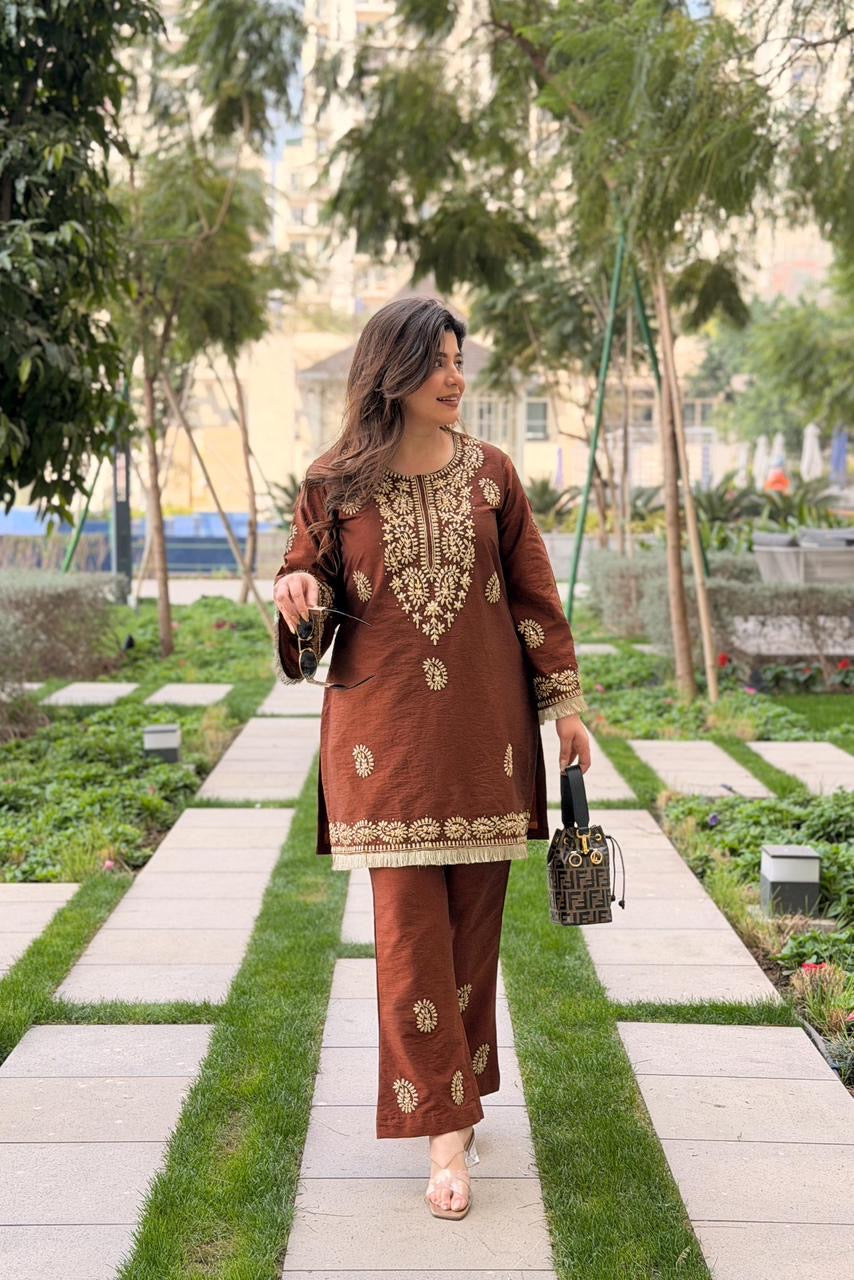 Chikankari Style Embroidery Kurti Pant Set
