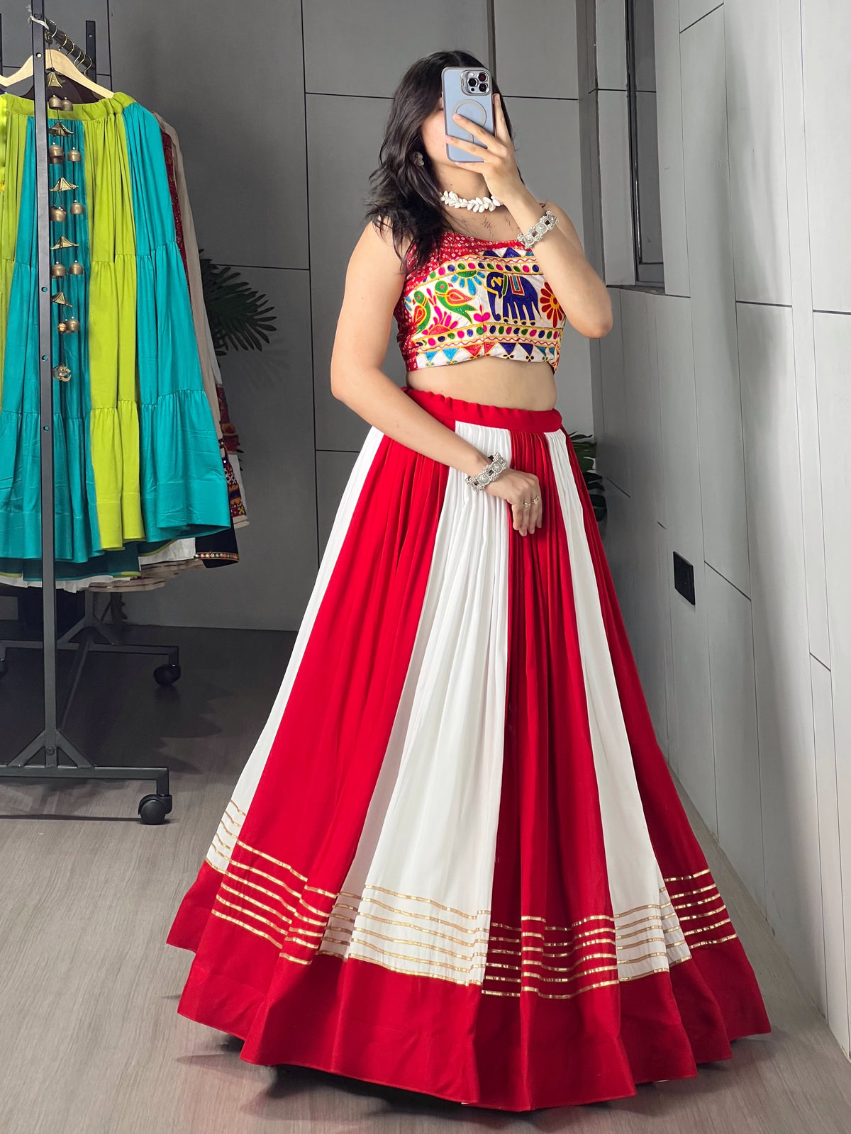 Red White Gota Patti Chaniya Choli | Navratri Garba Wear