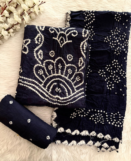 Cotton Satin Kutch Original Hand Crafted Bandhani Dress Material (Unstitched)