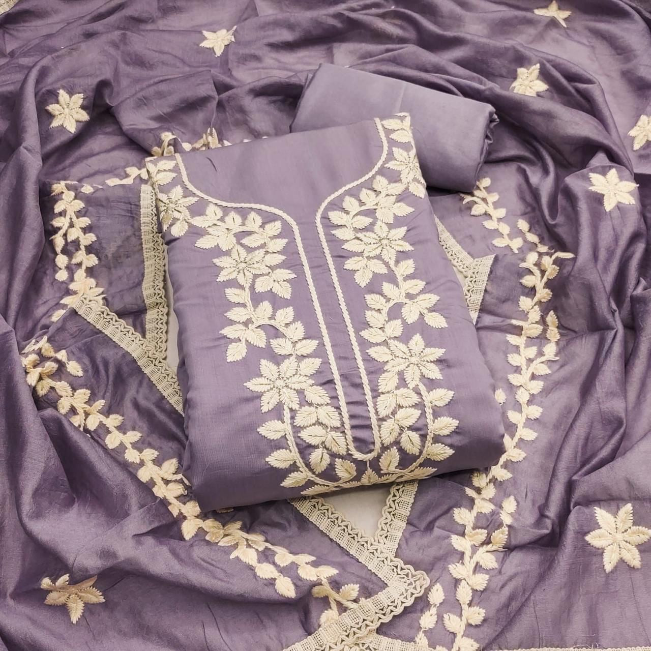 Roman Silk Embroidery Work Summer Special Dress Material for Women