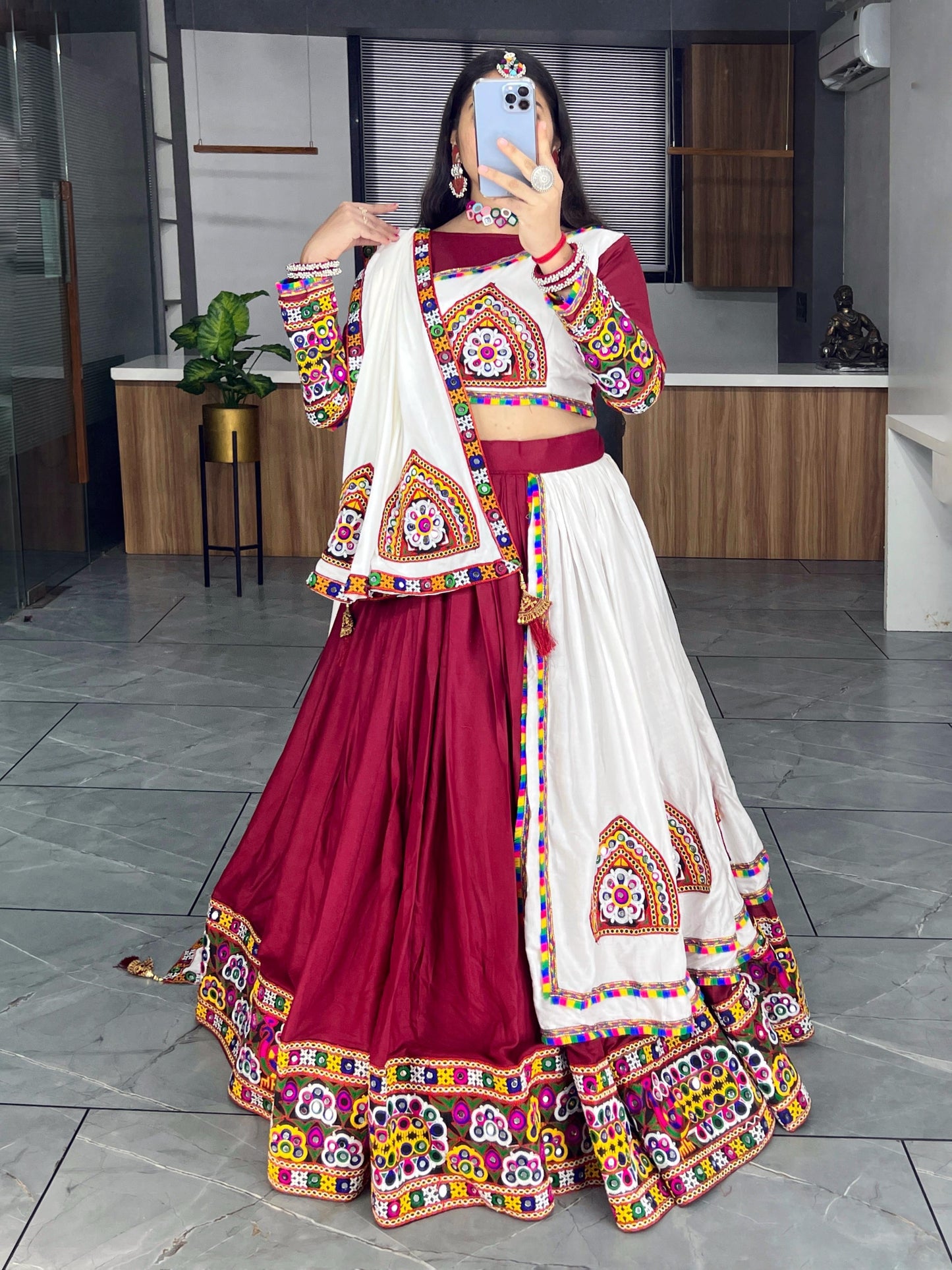 Rayon Cotton Kutchi Gamthi Work Ready Wear Navratri Special Chaniya Choli