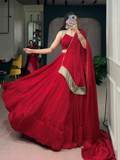 Red Bandhani Printed Exclusive Chaniya Choli for Garba Night