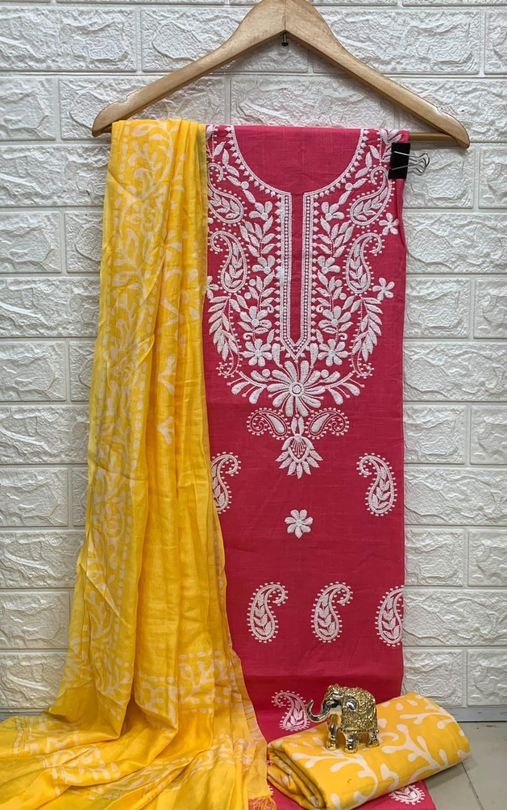 Slub cotton Neckwork with Batik work Dupatta and Salwar Dress Material (Unstitched) - Ethenika.com 