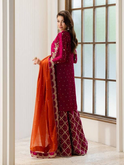 Designer Kurti Palazzo Set | Chinon Silk Zari Embroidery | Ready to Wear