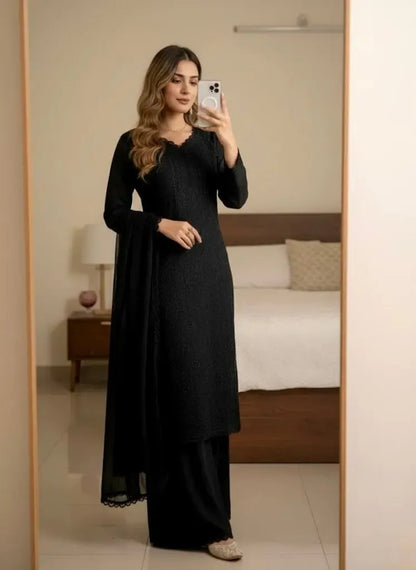 Faux Georgette Chikankari Kurti Palazzo Set Ethenika.com