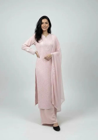 Faux Georgette Chikankari Kurti Palazzo Set Ethenika.com
