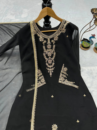 Faux Georgette Designer Ready Wear Kurti Pallazo Dupatta Set Ethenika.com
