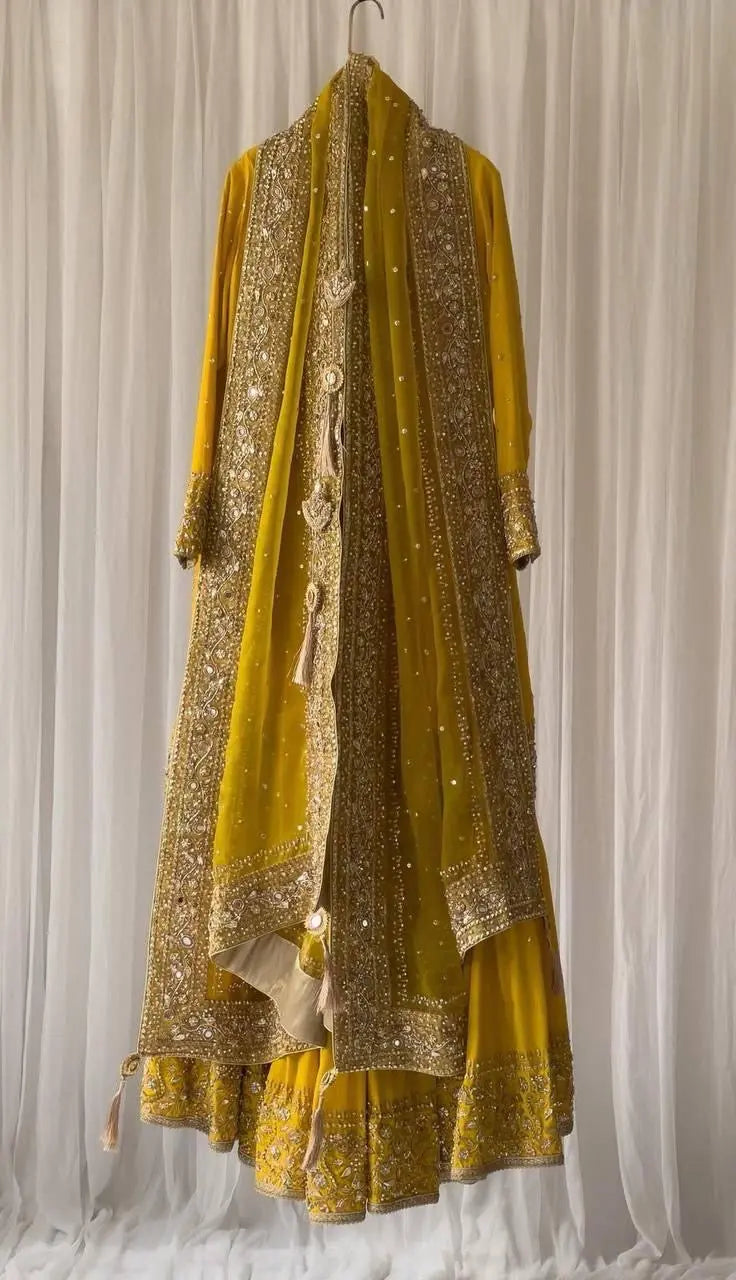 Faux Georgette Haldi Ceremony Dress (Ready to Wear) Ethenika.com