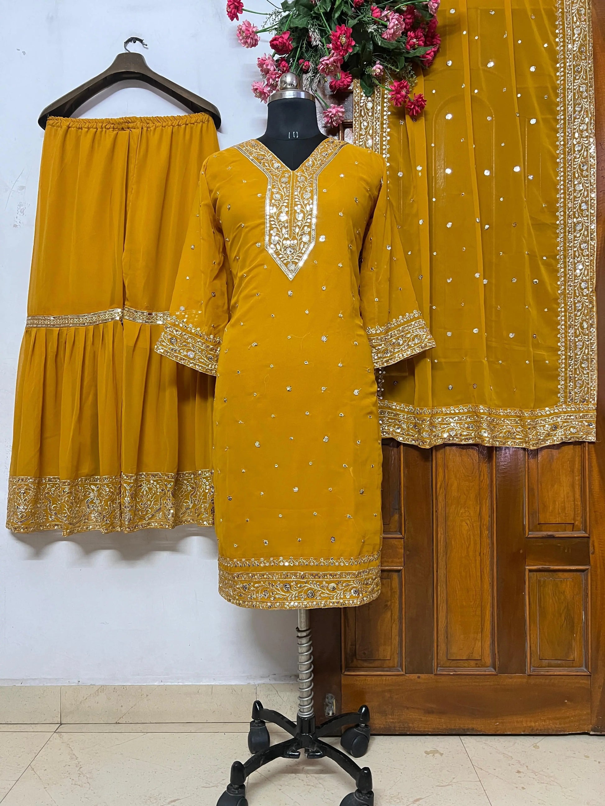 Faux Georgette Haldi Ceremony Dress (Ready to Wear) Ethenika.com