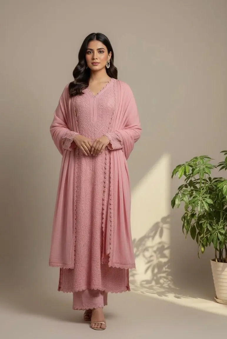 Faux Georgette Ready Wear Chikankari Kurti Pallazo Set Ethenika.com