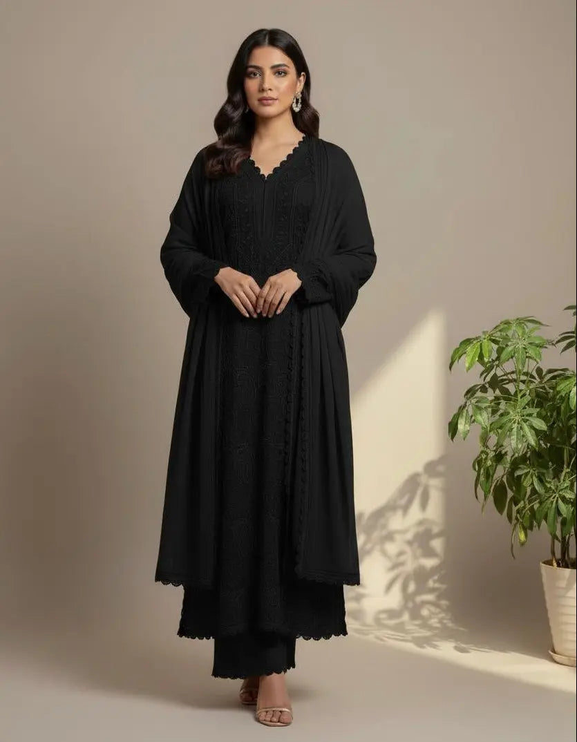 Faux Georgette Ready Wear Chikankari Kurti Pallazo Set Ethenika.com