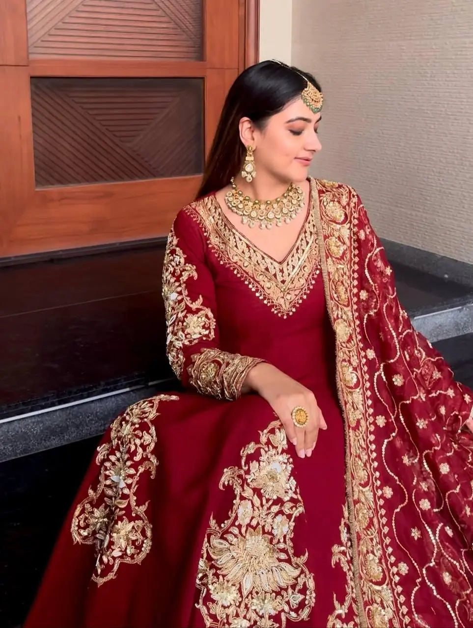 Faux Georgette Sequence Embroidery Work Designer Anarkali Gown Pant Dupatta Set Ethenika.com