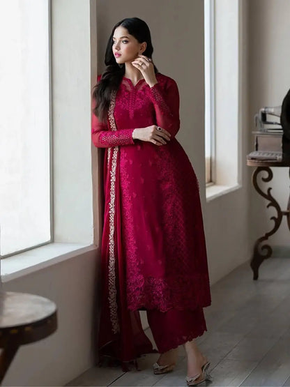 Faux Georgette Sequence Embroidery Work Designer Party Wear Kurti Pant Dupatta Set (Ready to Wear) Ethenika.com