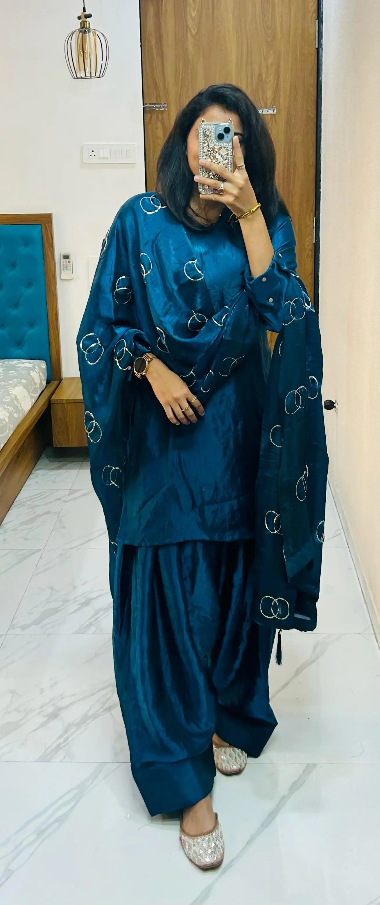 Fendi Silk Farsi Salwar designer Kurti Salwar Dupatta Set (Ready to Wear) Ethenika.com