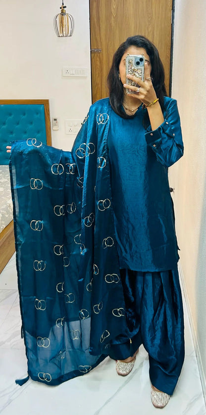 Fendi Silk Farsi Salwar designer Kurti Salwar Dupatta Set (Ready to Wear) Ethenika.com