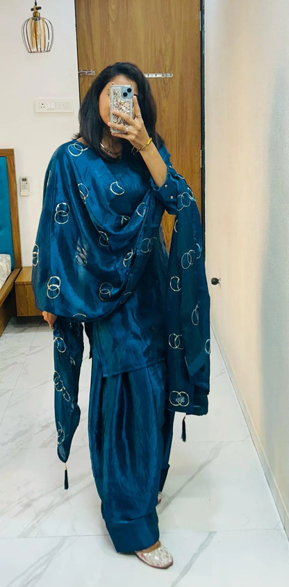 Fendi Silk Farsi Salwar designer Kurti Salwar Dupatta Set (Ready to Wear) Ethenika.com