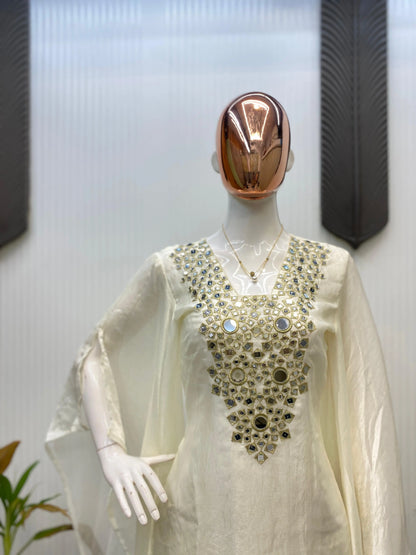 Fendi Silk Neck Read Mirror Work Embroidery DesignerKurti Palazzo Set (Ready to Wear) Ethenika.com