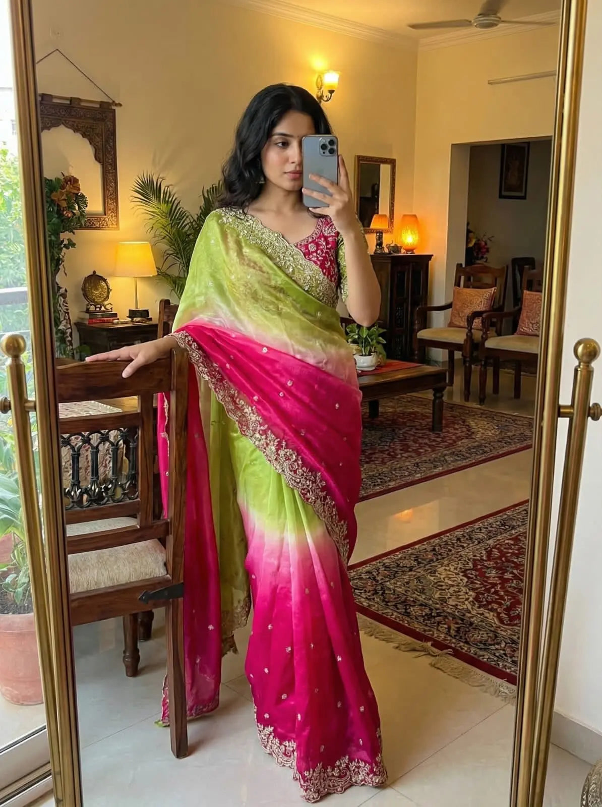 Fendy Silk C Pallu 3mm sequence embroidery work Saree Ethenika.com