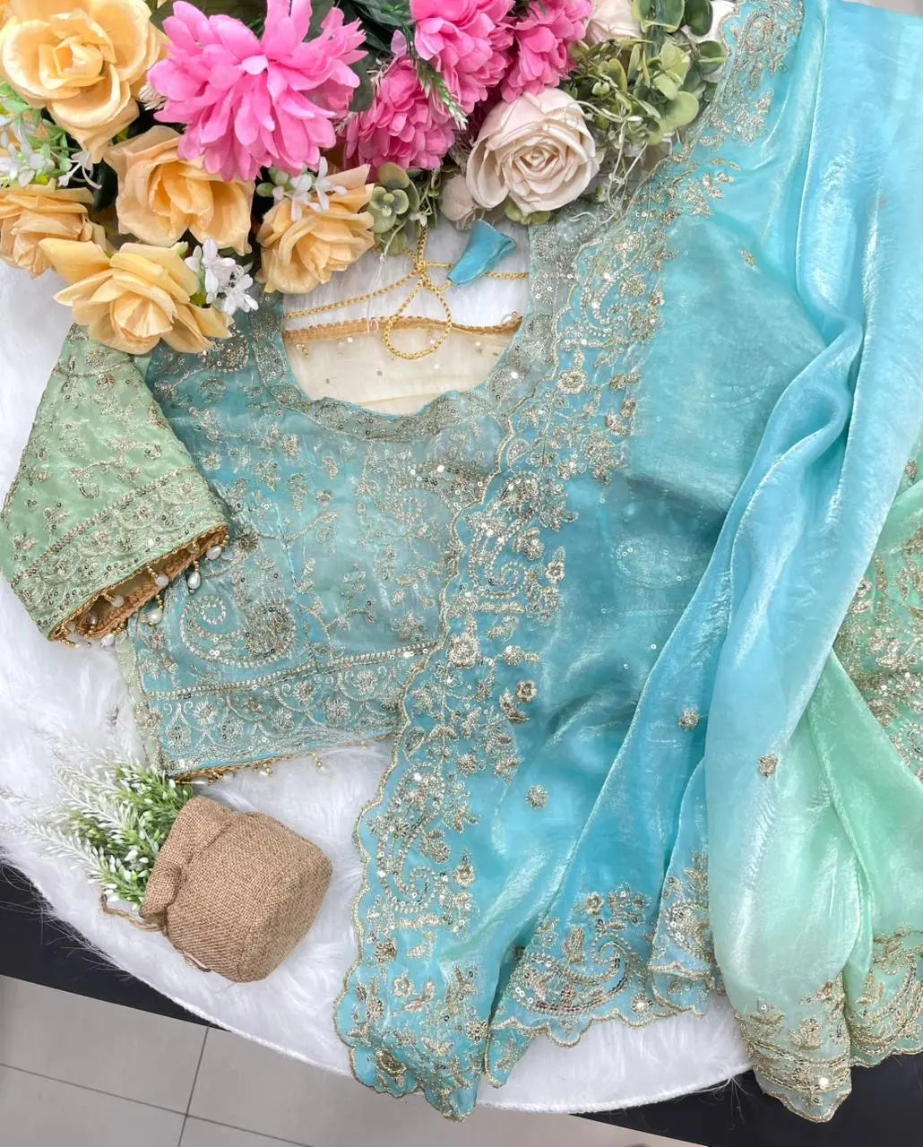 Fendy Silk C Pallu 3mm sequence embroidery work Saree Ethenika.com