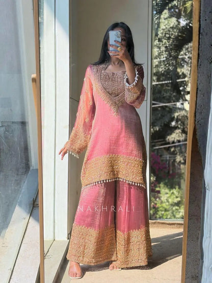 Fendy Silk Designer Kurti Sharara Dupatta Set Ethenika.com