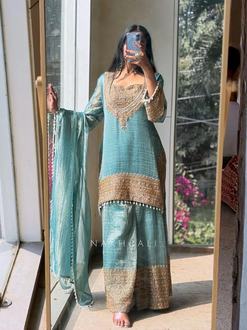 Fendy Silk Designer Kurti Sharara Dupatta Set Ethenika.com