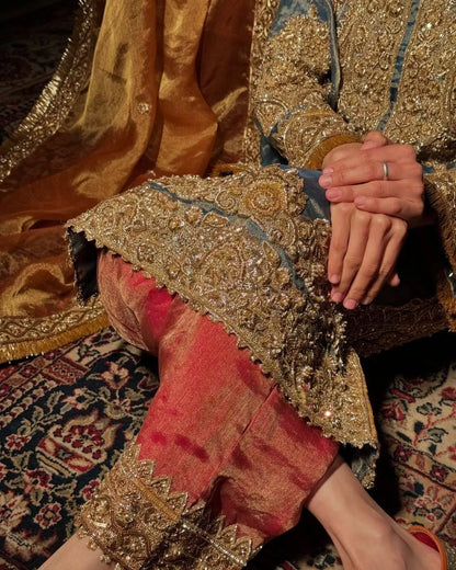 Fendy Silk Zari Embroidery Work Designer Party Wear 3 Pc Kurti Pant Dupatta Set (Ready to Wear) Ethenika.com