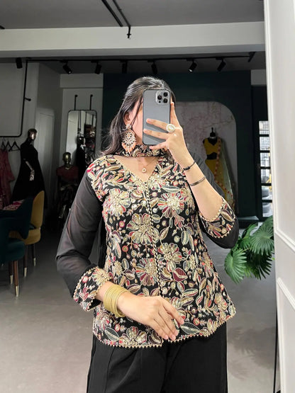 Georgette Threa Embroidery work Black Beauty Kurti Sharara Dupatta Set - Premium  from Ethenika.com  - Just INR 3990! Shop now at Ethenika.com 