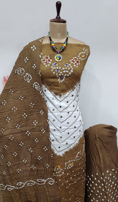 Cotton Satin Mirror Thread Work Tye n dye 3 pc Kutch Bandhani Salwar Dress Material - Premium  from Ethenika.com  - Just INR 1690! Shop now at Ethenika.com 