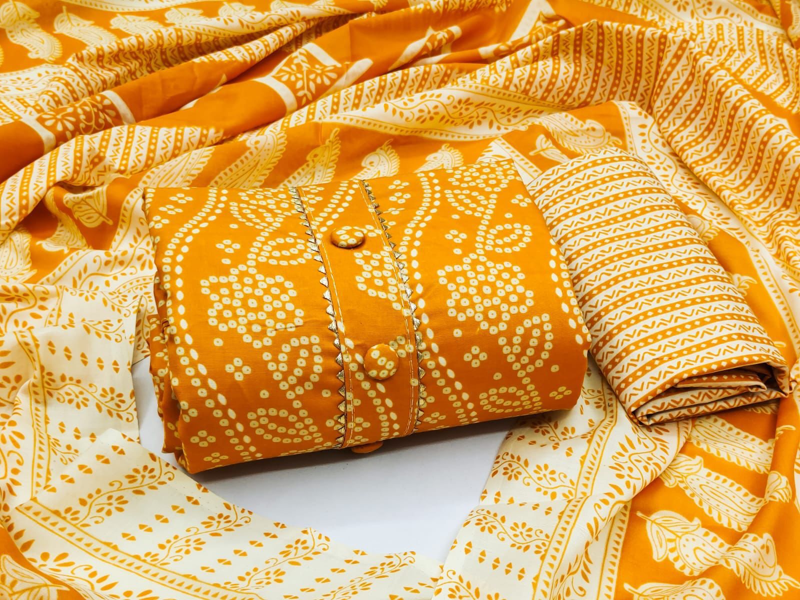 Cotton Bandhani Print Dress Material (Unstitched) Ethenika.com 