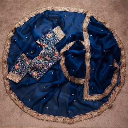 Two Tone Rangoli Silk sequence embroidery Saree Ethenika.com 