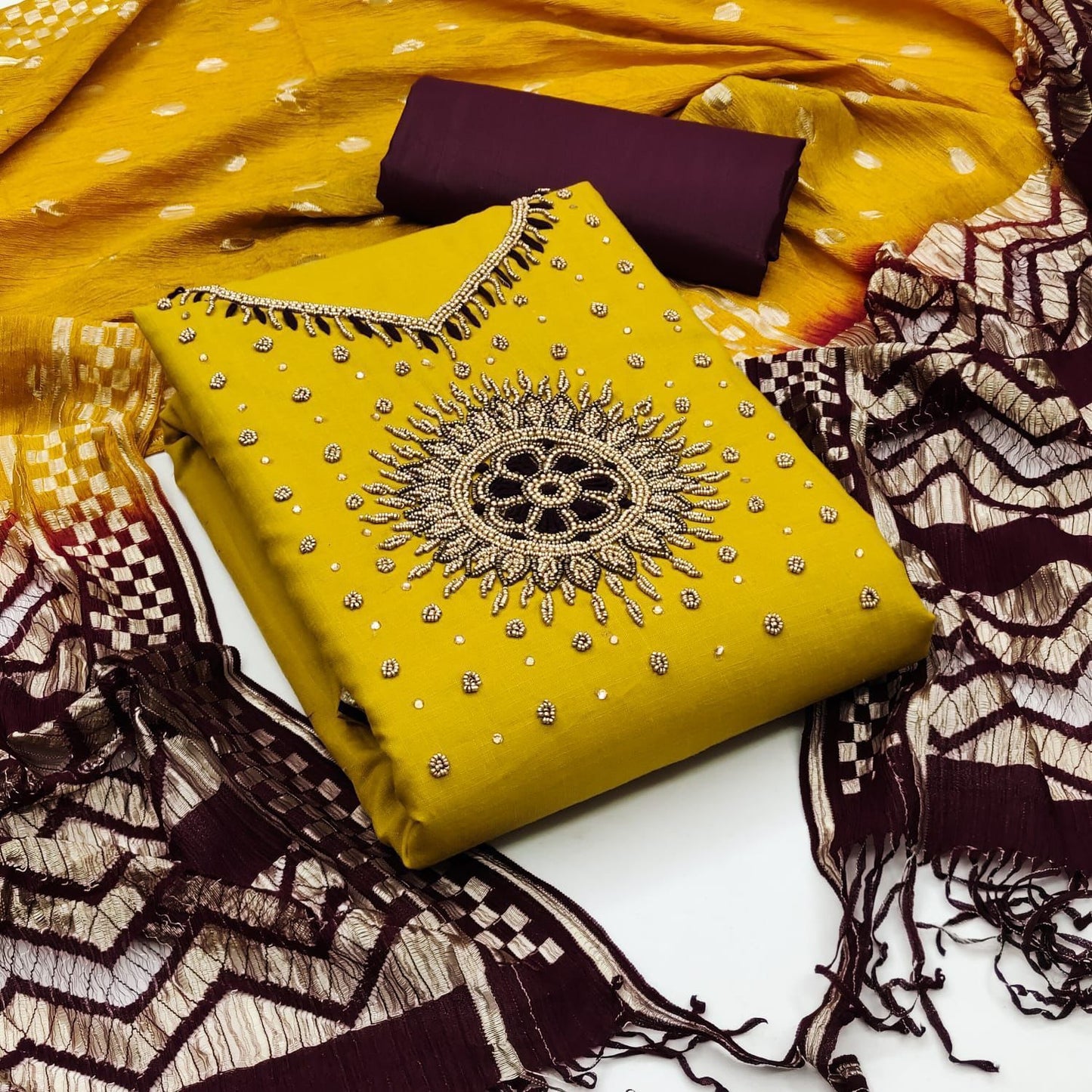 Slub Cotton Embroidery work Material (Unstitched) - Premium  from Ethenika.com - Just INR 1290! Shop now at Ethenika.com 