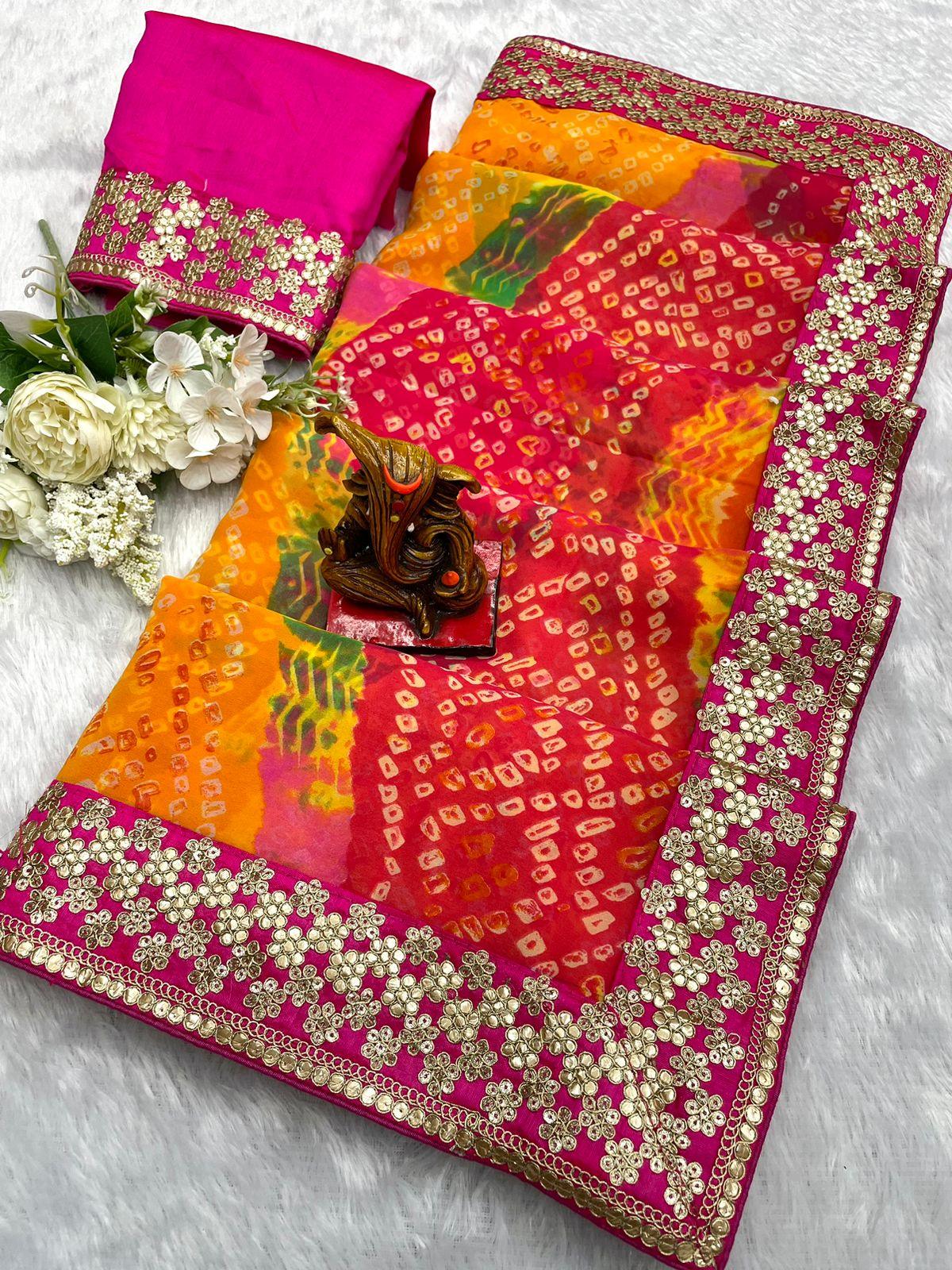 Soft Georgette Bandhani Leheriya Saree Ethenika.com 