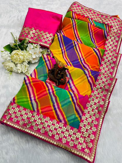 Soft Georgette Bandhani Leheriya Saree Ethenika.com 