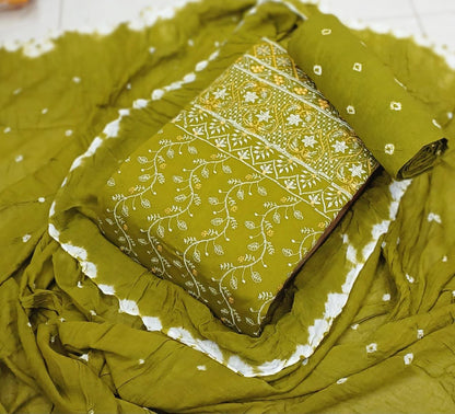 Cotton Thread Embroidery work Bandhani (Unstitched) Ethenika.com 